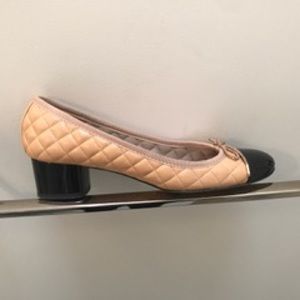 Quilted Leather Cap Toe Block Heel Pumps